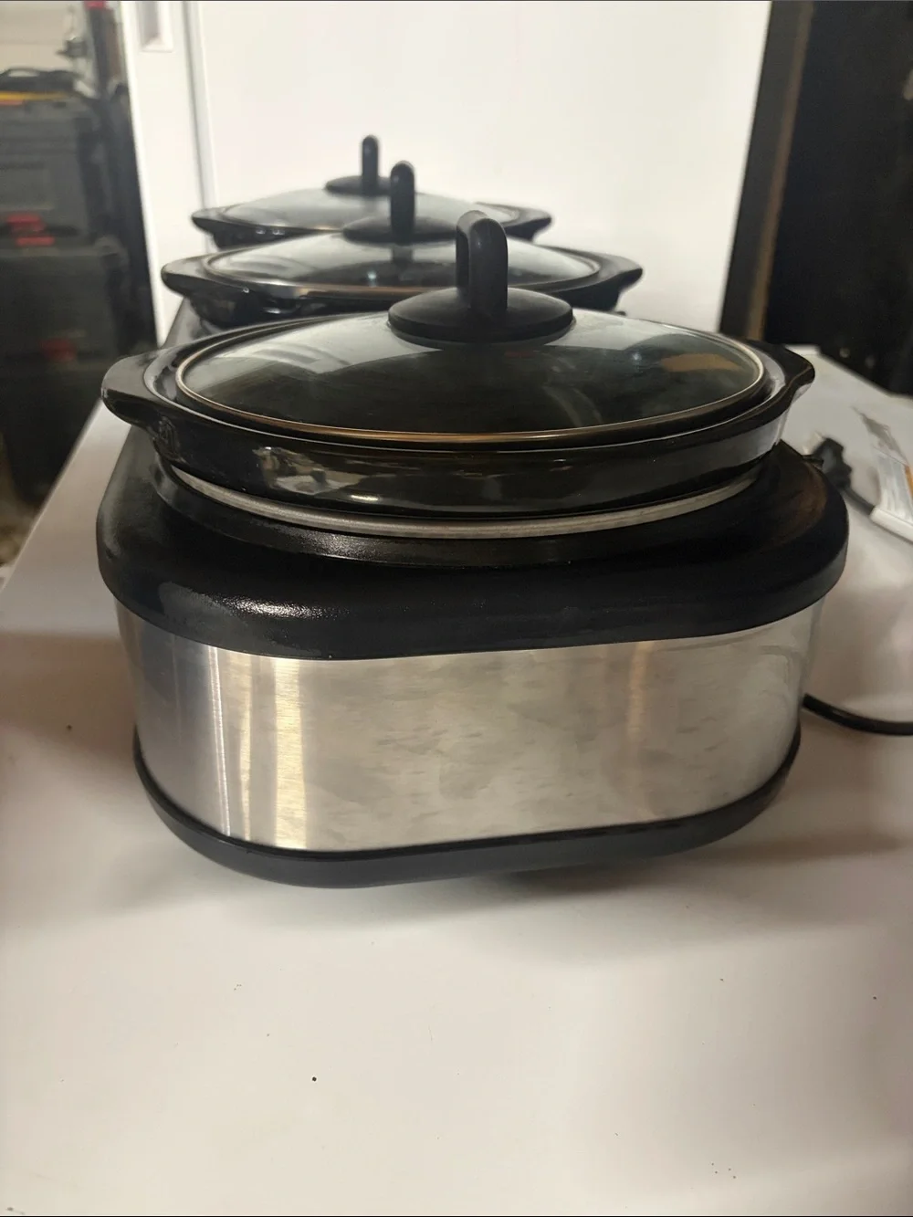 3-Quart Triple Slow Cooker Set - Stainless Steel and Black